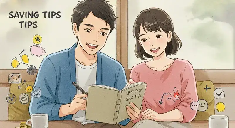 節約方法を記録するカップル